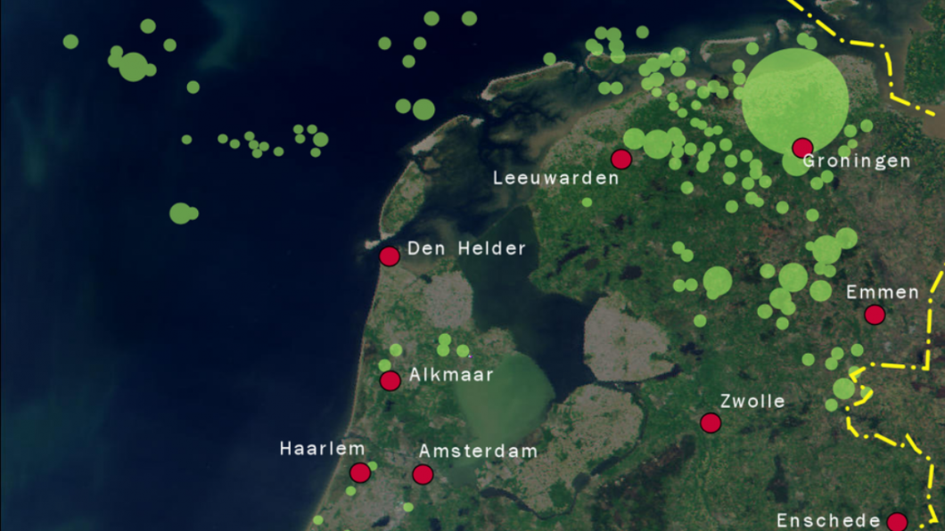Kaart met aardgasconcessies van de NAM Kaart met aardgasconcessies van de NAM