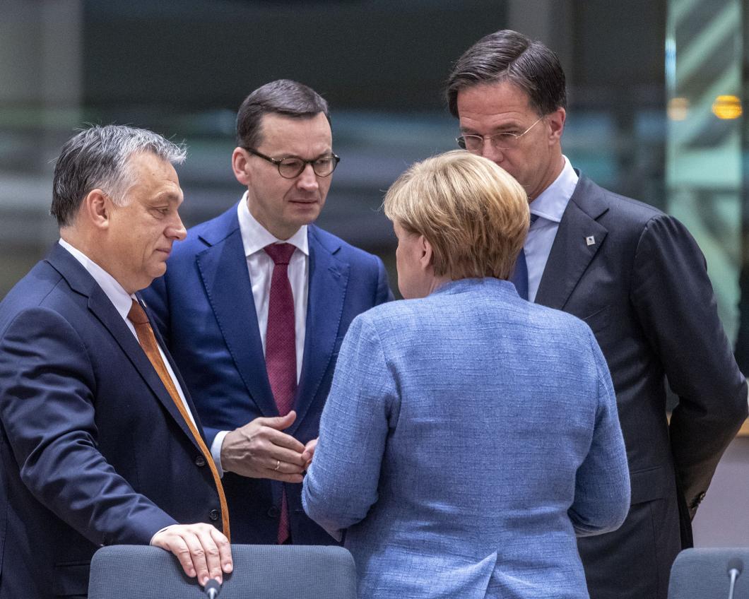 Rutte, Merkel, Orbán en Morawiecki